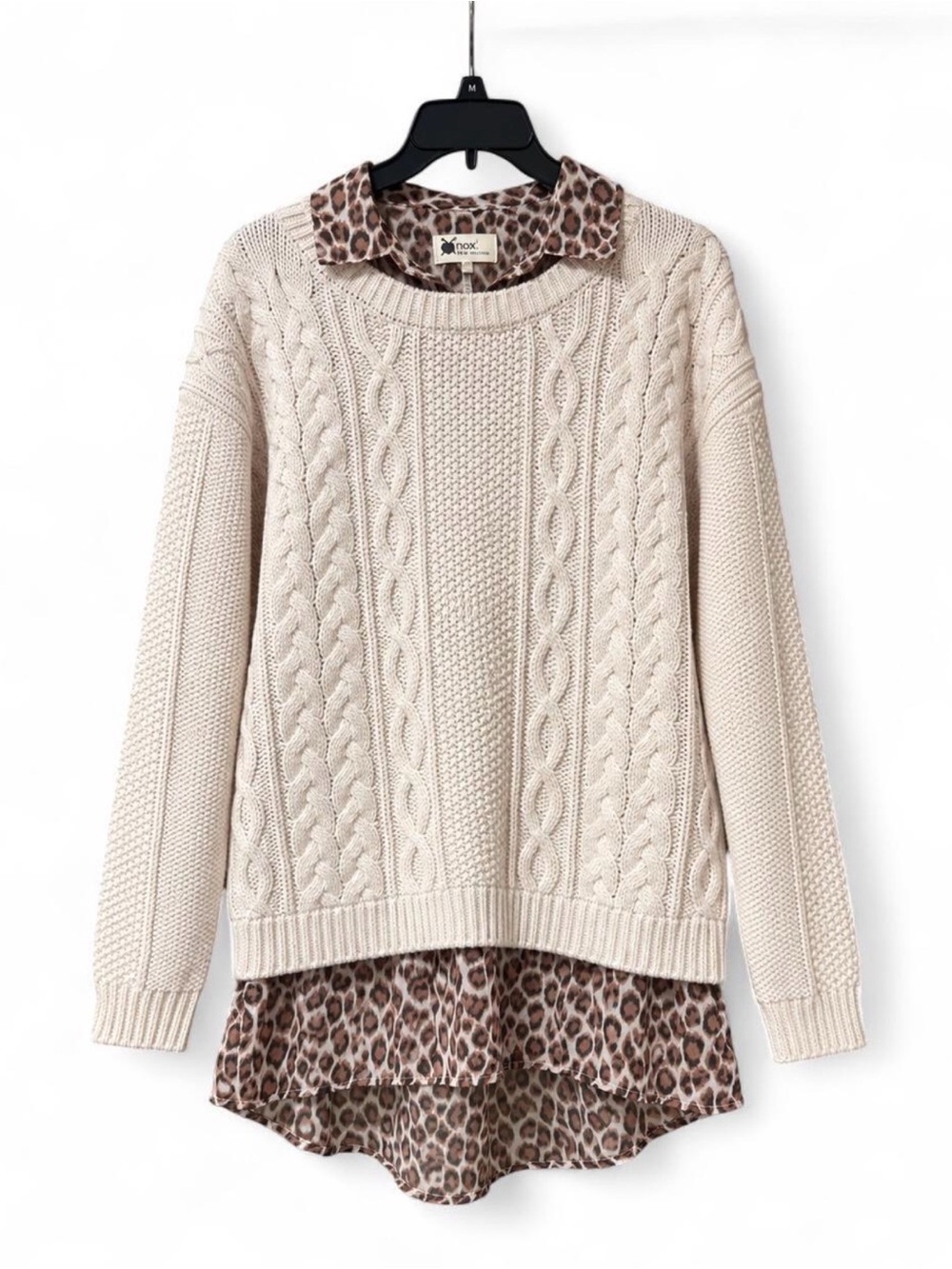 Next Cream Cable Knit Leopard Print Layered Sweater Size 16